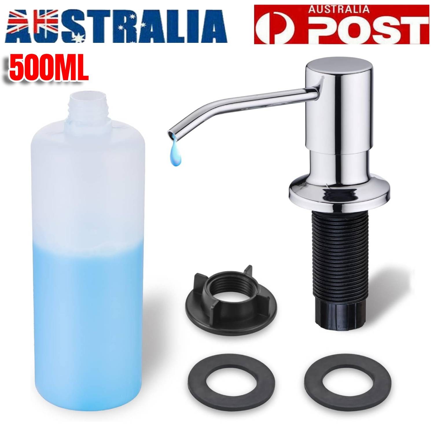 Built-in Sink Soap Dispenser 500ml Stainless Steel White 360 Degree Rotating