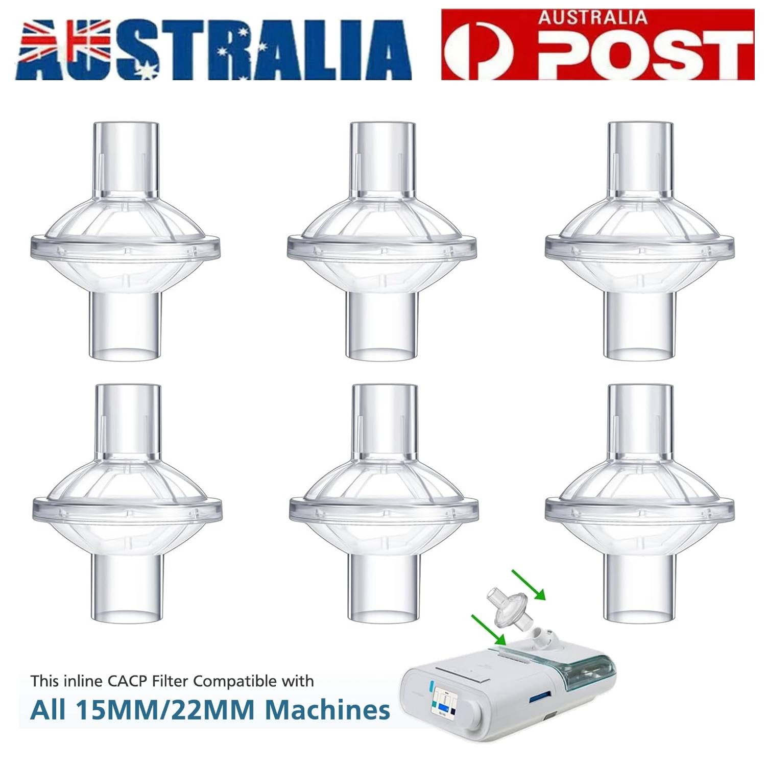 6-pack CPAP Inline Filters 22mm 25mm Tube Universal Machine Sealed Quick Easy