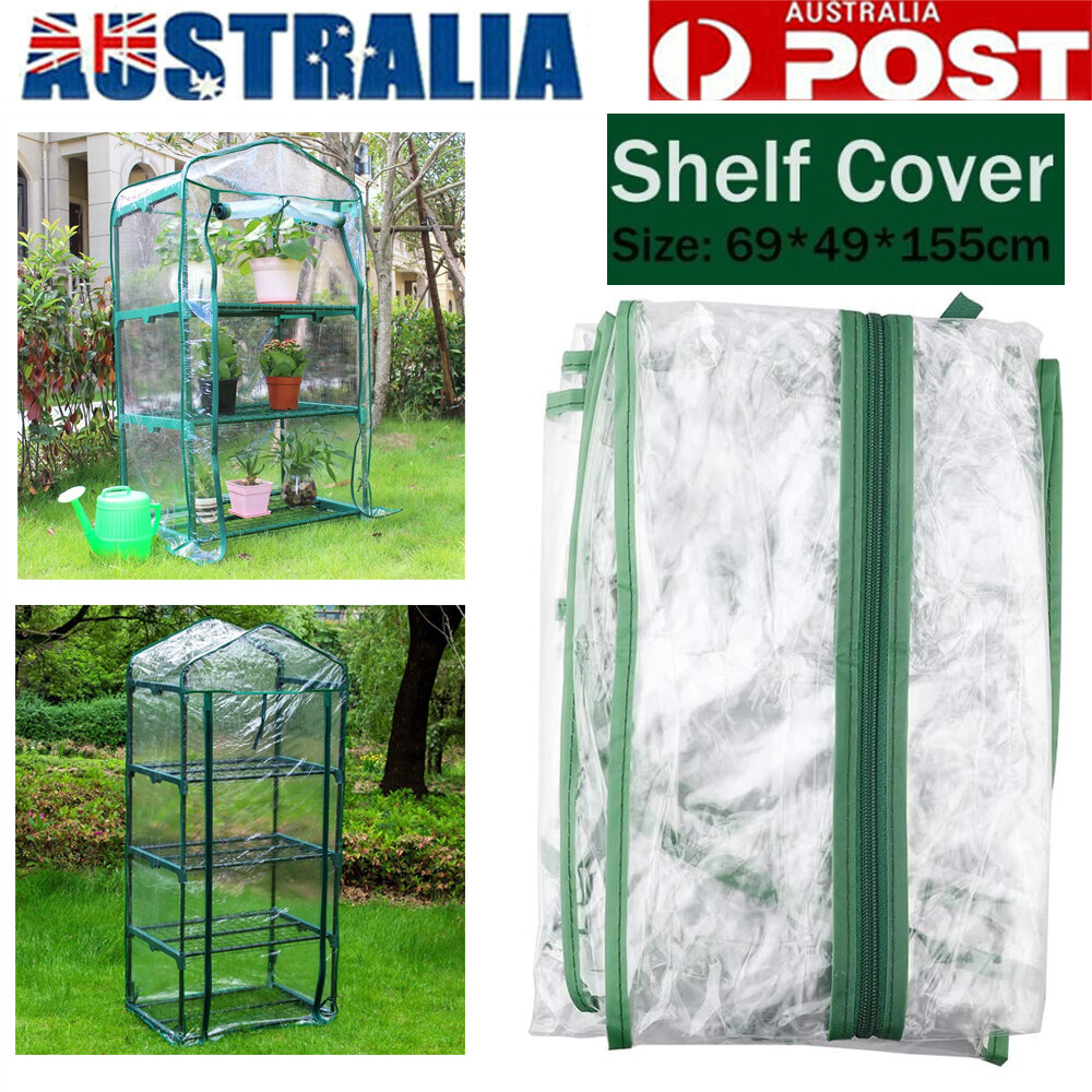 4 Tier Greenhouse Replacement Cover Waterproof Zippered Clear Green 155 69 49cm