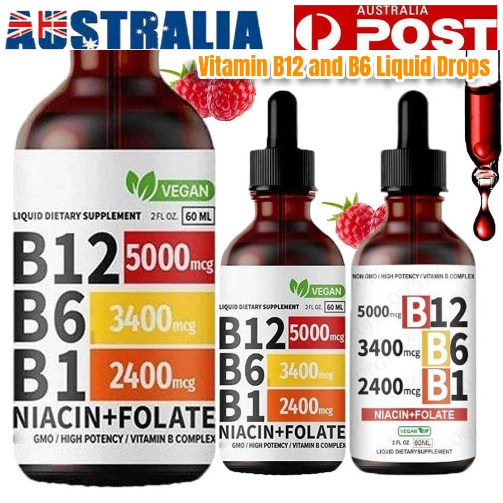 Vitamin B12 B6 Liquid Drops Sublingual Complex 5000mcg 60ml Dropper Metabolism
