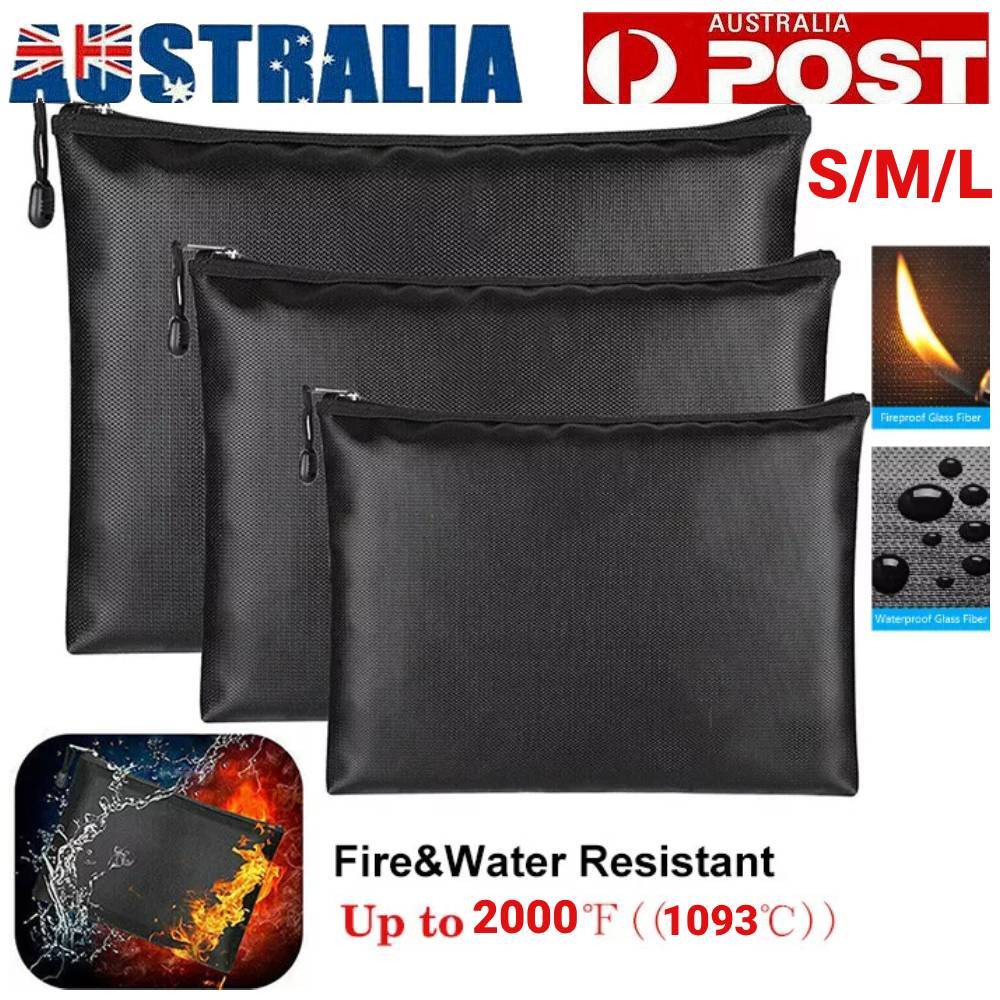 Fireproof Waterproof Document Silicone Coated Fiberglass Black Zipper 28 17cm