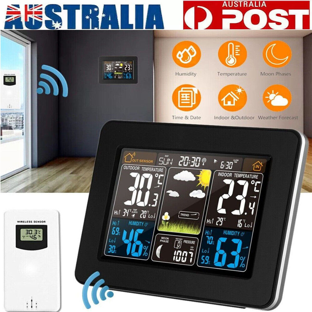 Wireless Weather Station Forecast Clock Thermometer LCD Indoor Outdoor Sensor