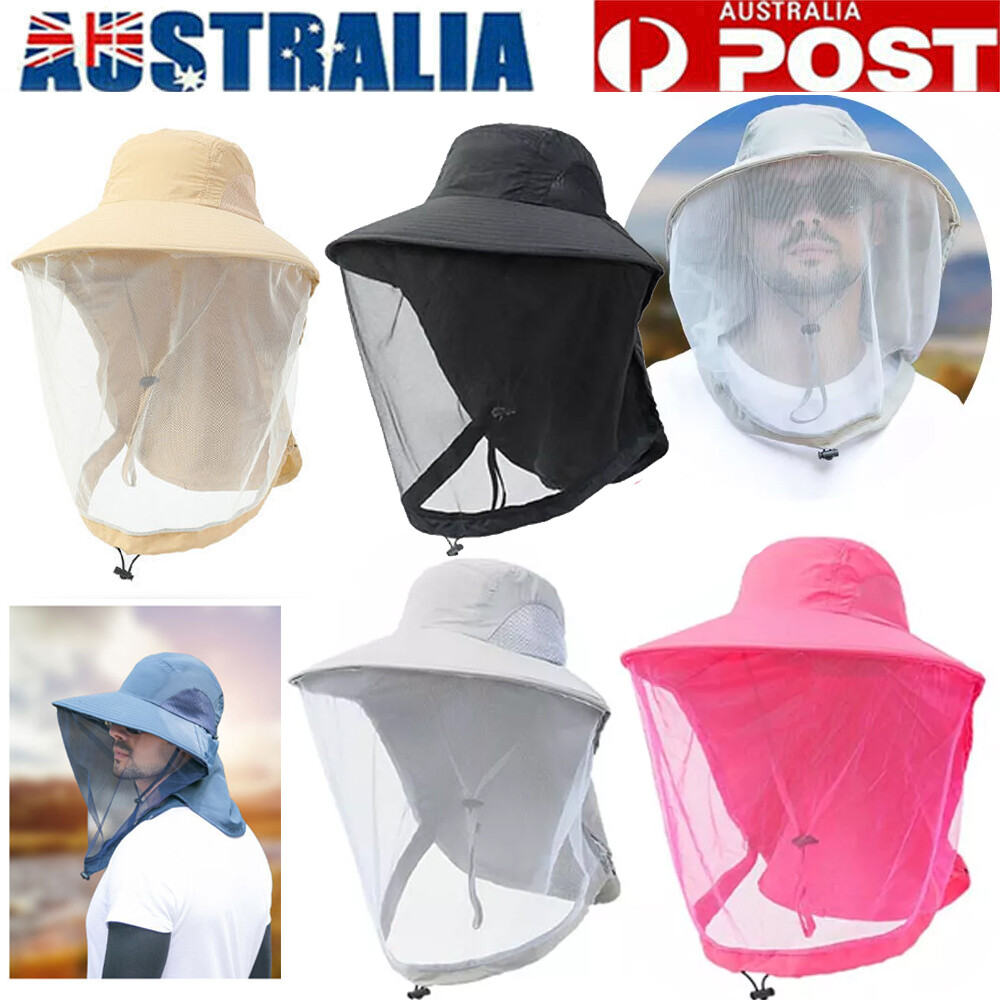 Mosquito Insect Head Net Hat Black Nylon Fishing Camping Outdoor Sun Protection