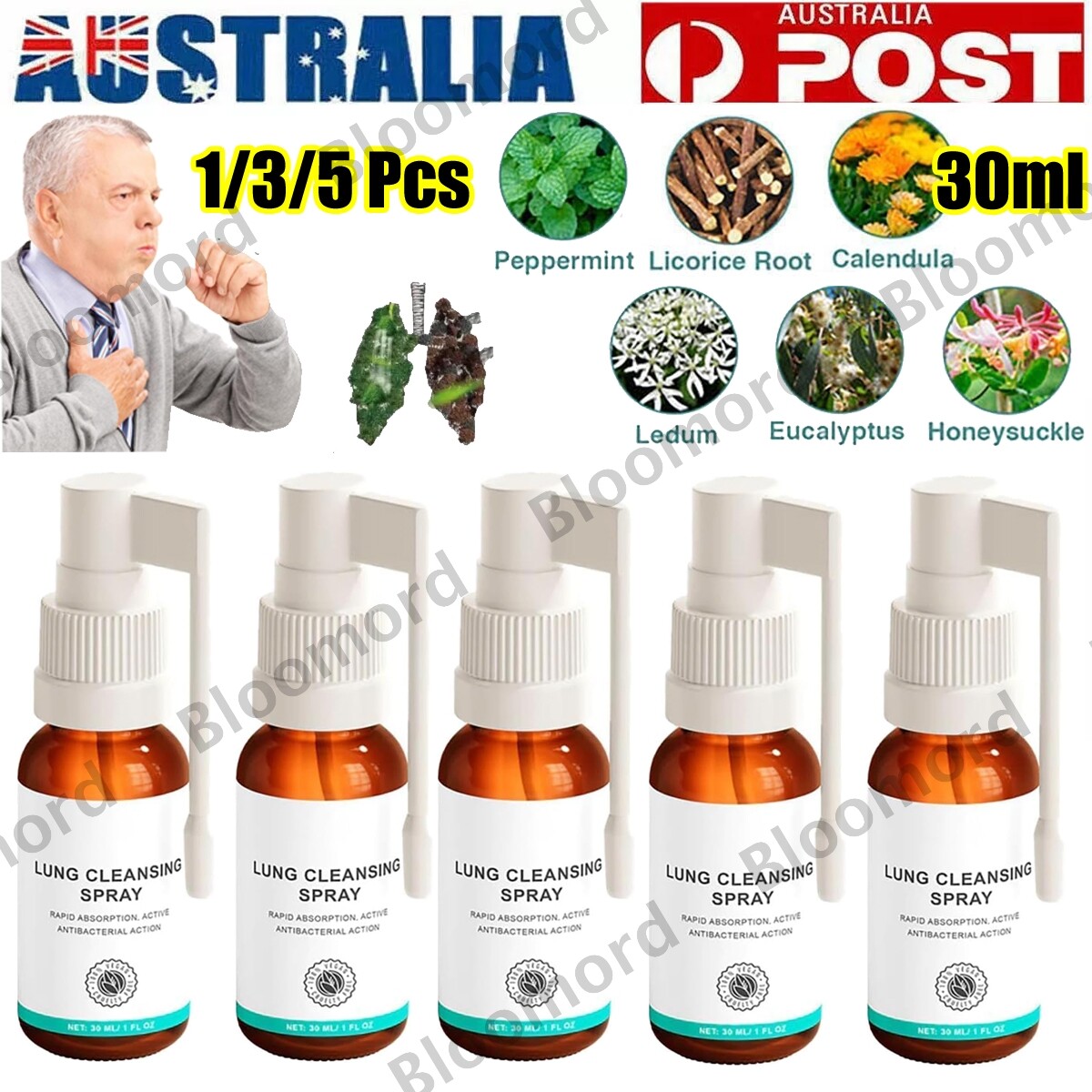 Medilisk Googeer Herbal Lung Cleansing Spray Body 30ML 1PC Peppermint Eucalyptus