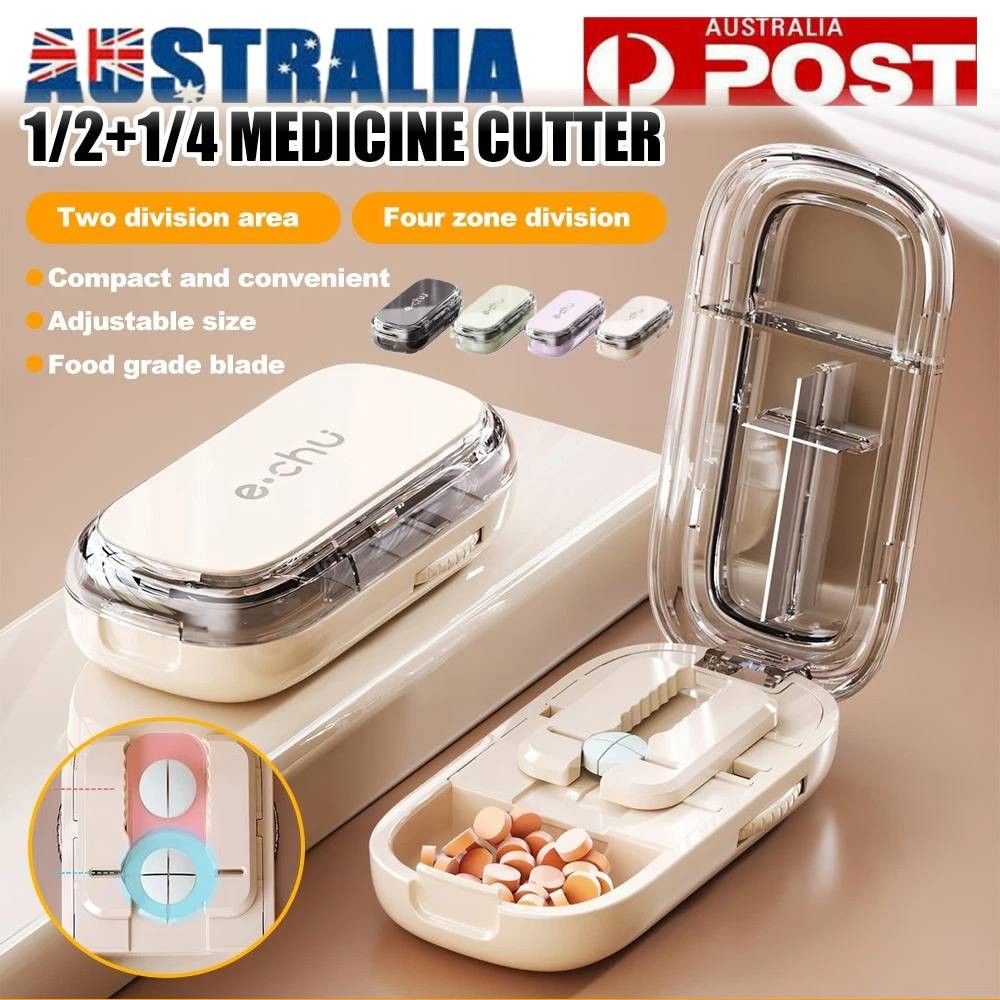 Adjustable Pill Cutter Splitter Halve Trisection Quartering Portable ABS PC Case