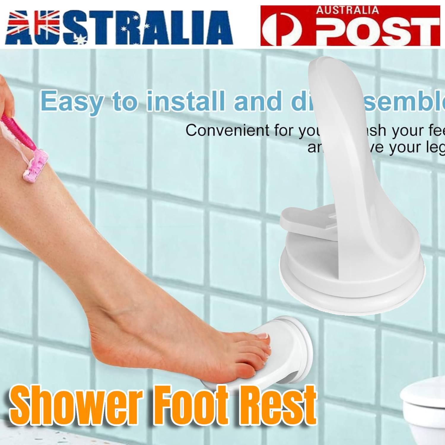 Shower Foot Rest Suction Cup Bathroom Pedal Plastic White 13cm No Drill Shaving