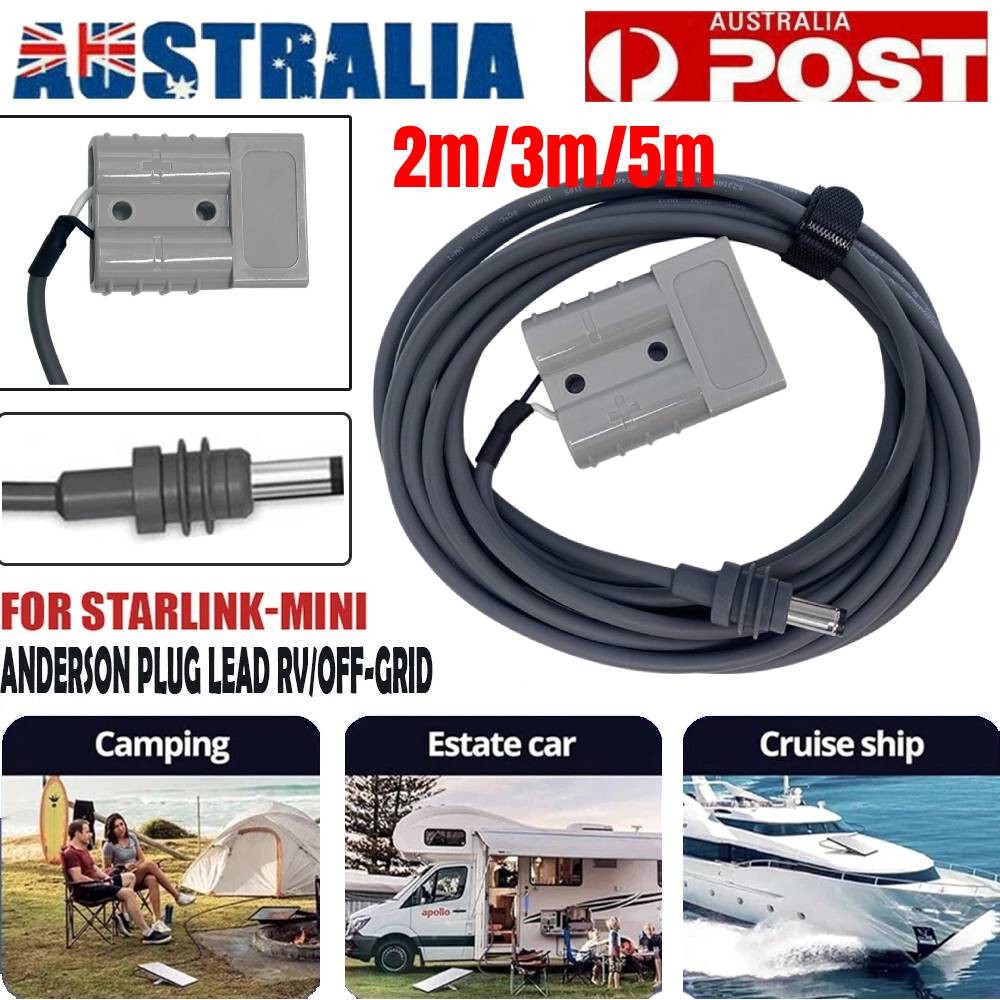 Starlink Mini Power Cable 12V/24V 50A Anderson Plug Lead 2m RV/Off-Grid Copper