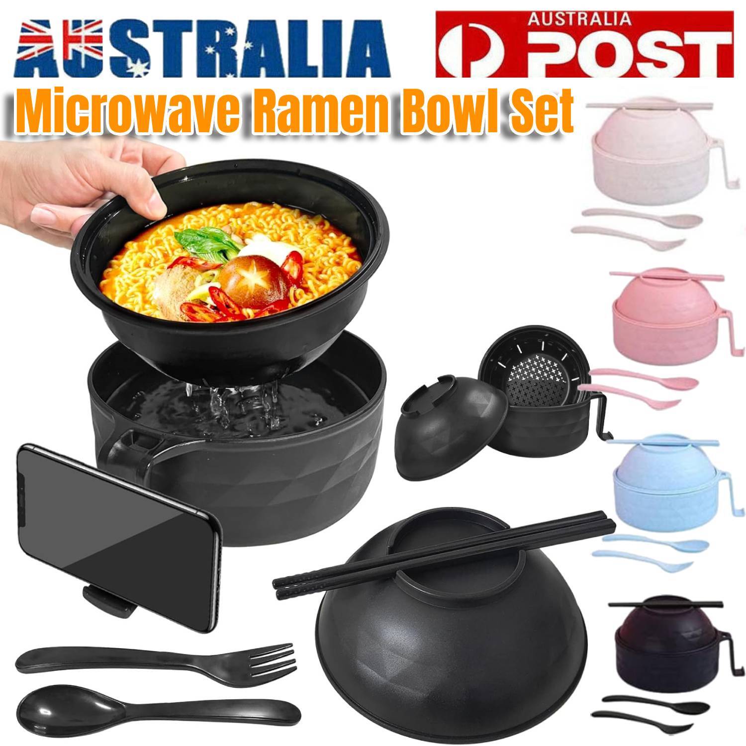 6PCS/SET Microwave Ramen Bowl Noodle Cooker Lid Handle Beige Wheat Straw fiber