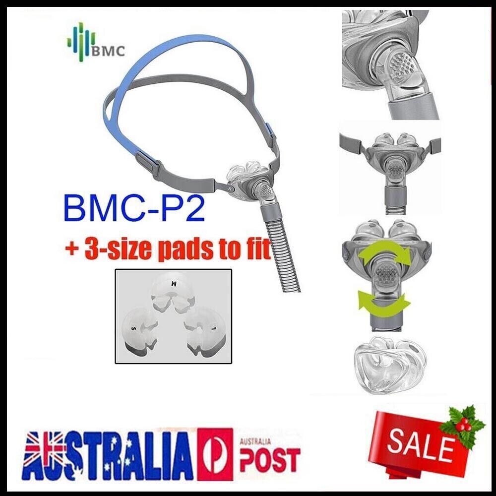 BMC P2 CPAP Nasal Pillow Mask S/M/L Silicone Cushions Adjustable Headgear Large