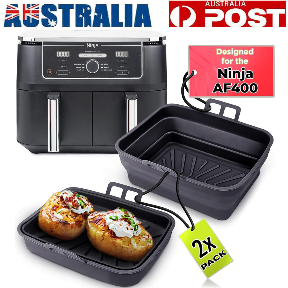 2x Foldable Silicone Liners Dual Basket Ninja AF400UK 9.5L Dishwasher Safe Black