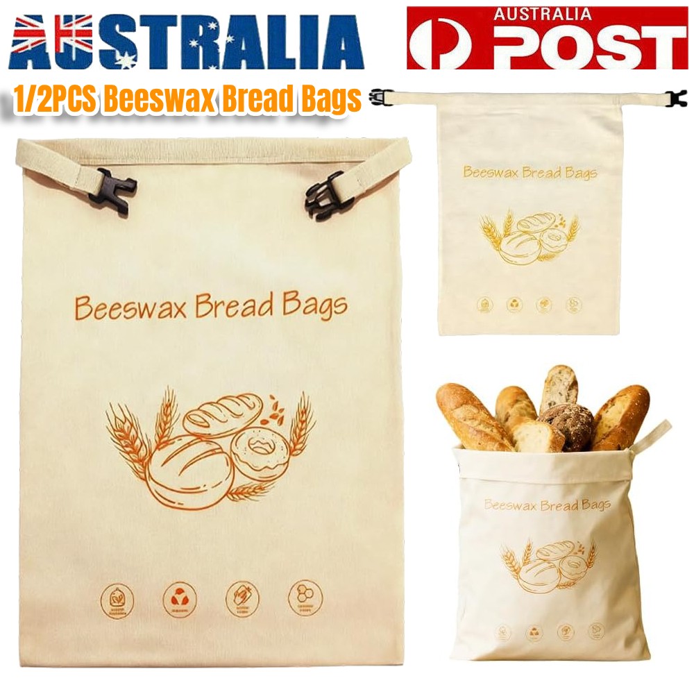 Reusable Beeswax Bread Storage Bags Cotton Food Grade 43 33cm 1/2PCS Portable