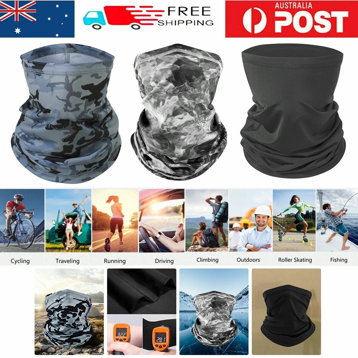 Bandazla Neck Gaiter Balaclava Black Adult Unisex Breathable Washable Reusable