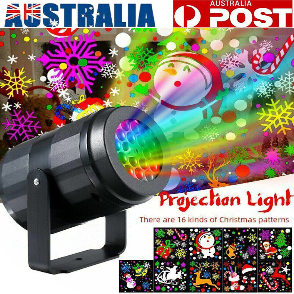 Christmas LED Projector Light 16 Kinds Pattern Indoor Outdoor AU Plug Black 4W