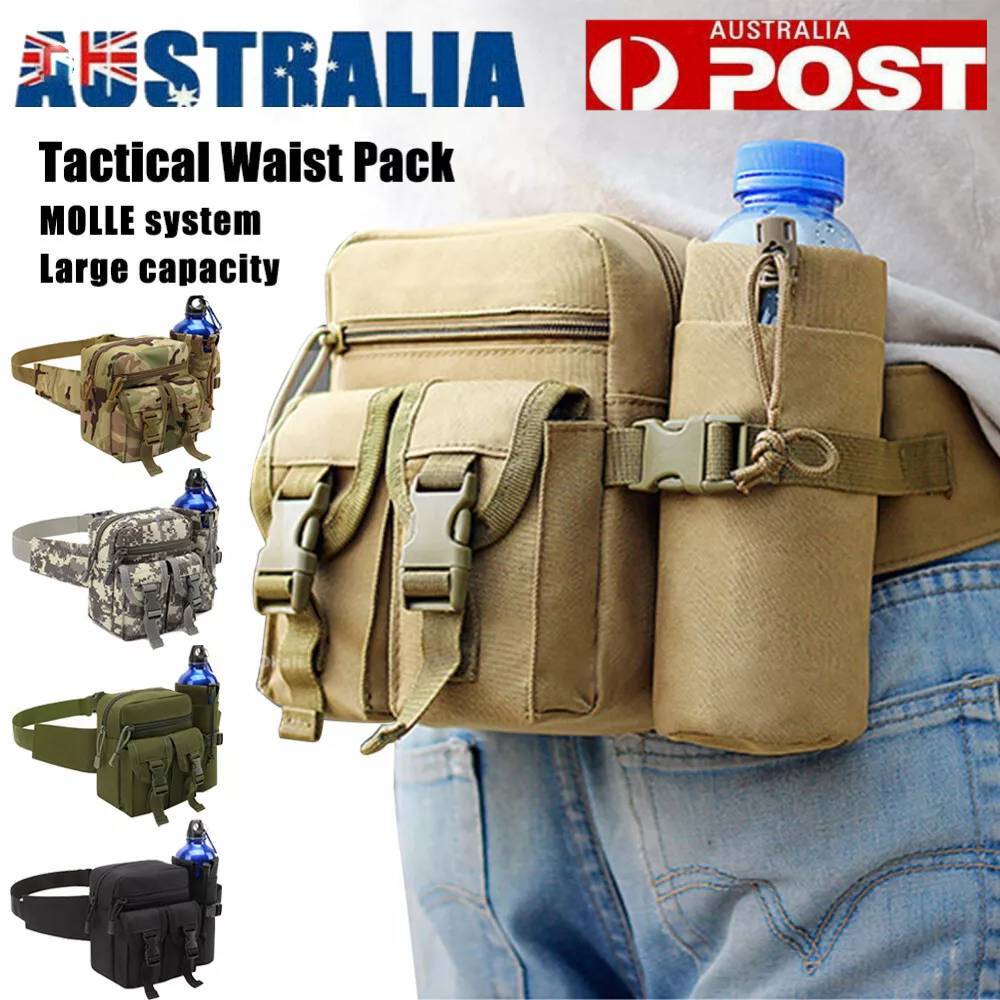 Tactical Waist Bag Bumbag 1000D Nylon Adjustable Strap Water Bottle Pocket Large
