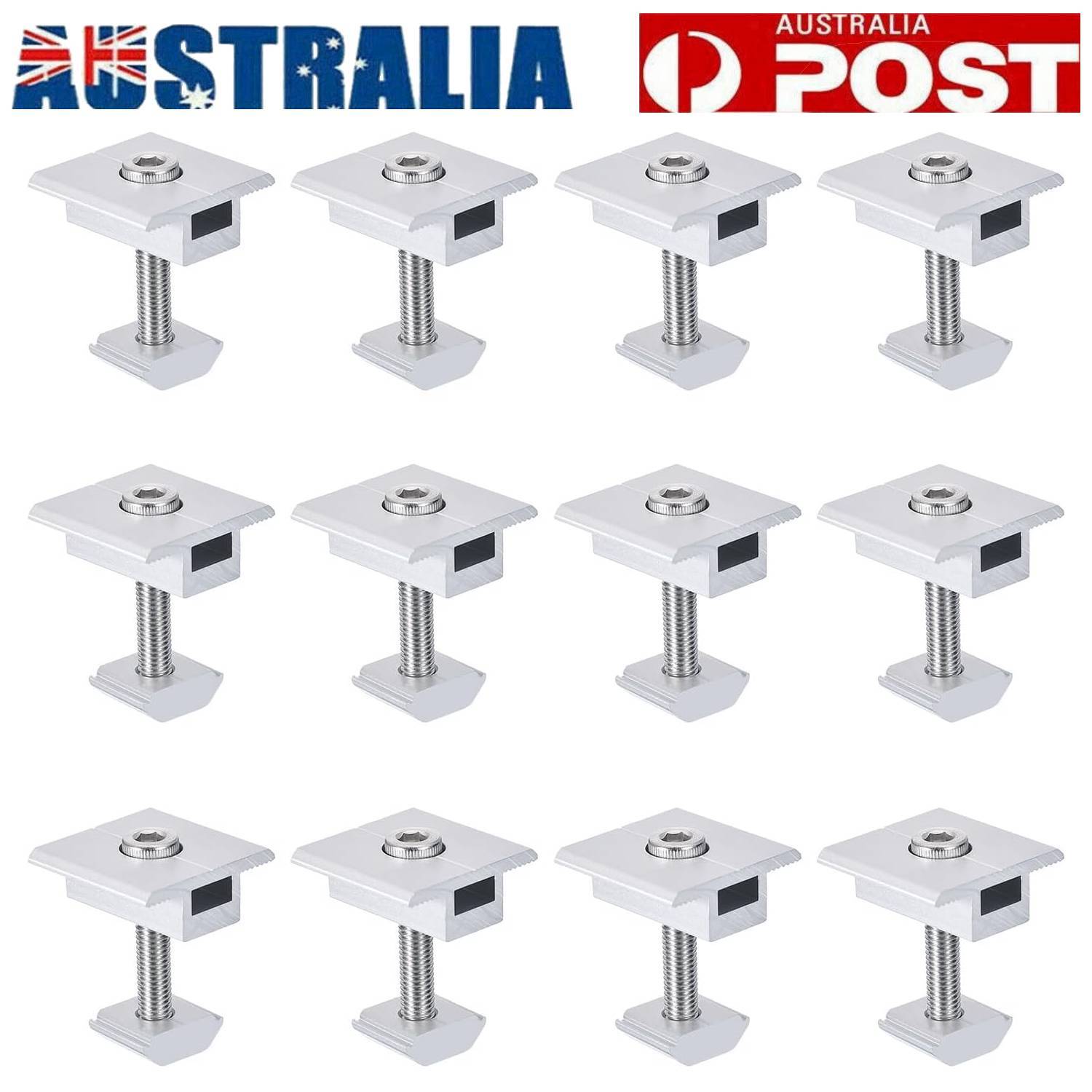 12PCS Solar Panel Centre Clamps T-Shaped Aluminium 35mm M8 Framed Panels AUS
