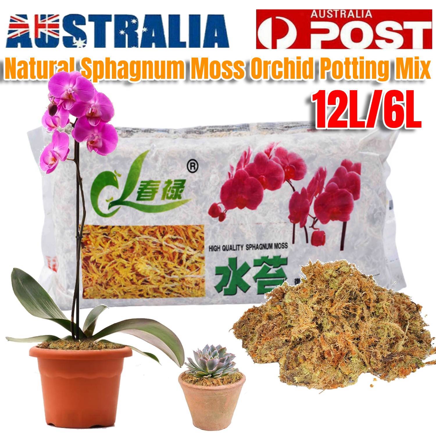 Natural Sphagnum Moss Orchid Potting Mix 6L Long Fibered Dried Indoor & Outdoor