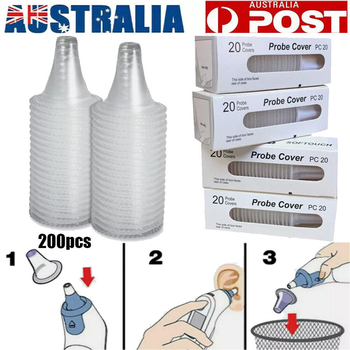 200 Replacement Probe Covers For Braun Thermoscan Ear Thermometer Transparent