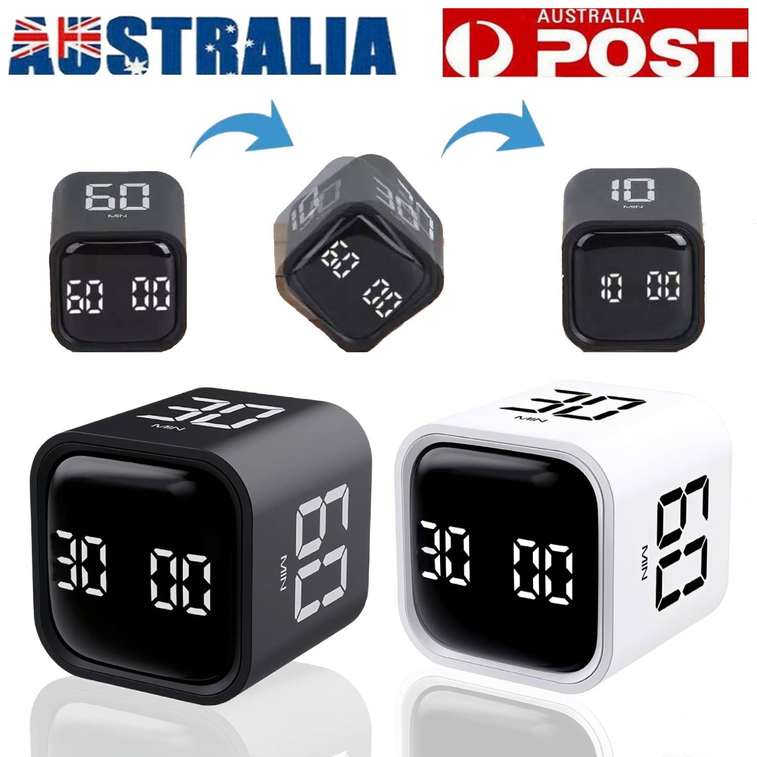 Digital Cube Countdown Timer Flip 15-20-30-60 Minute Preset Display ABS 7.11cm