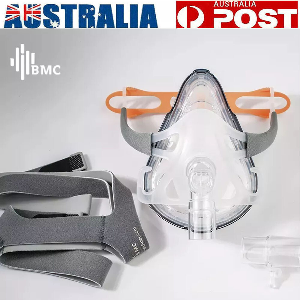 FM1A Full Face CPAP Nasal Adjustable Headgear Sleep Apnea S/M/L White Silica
