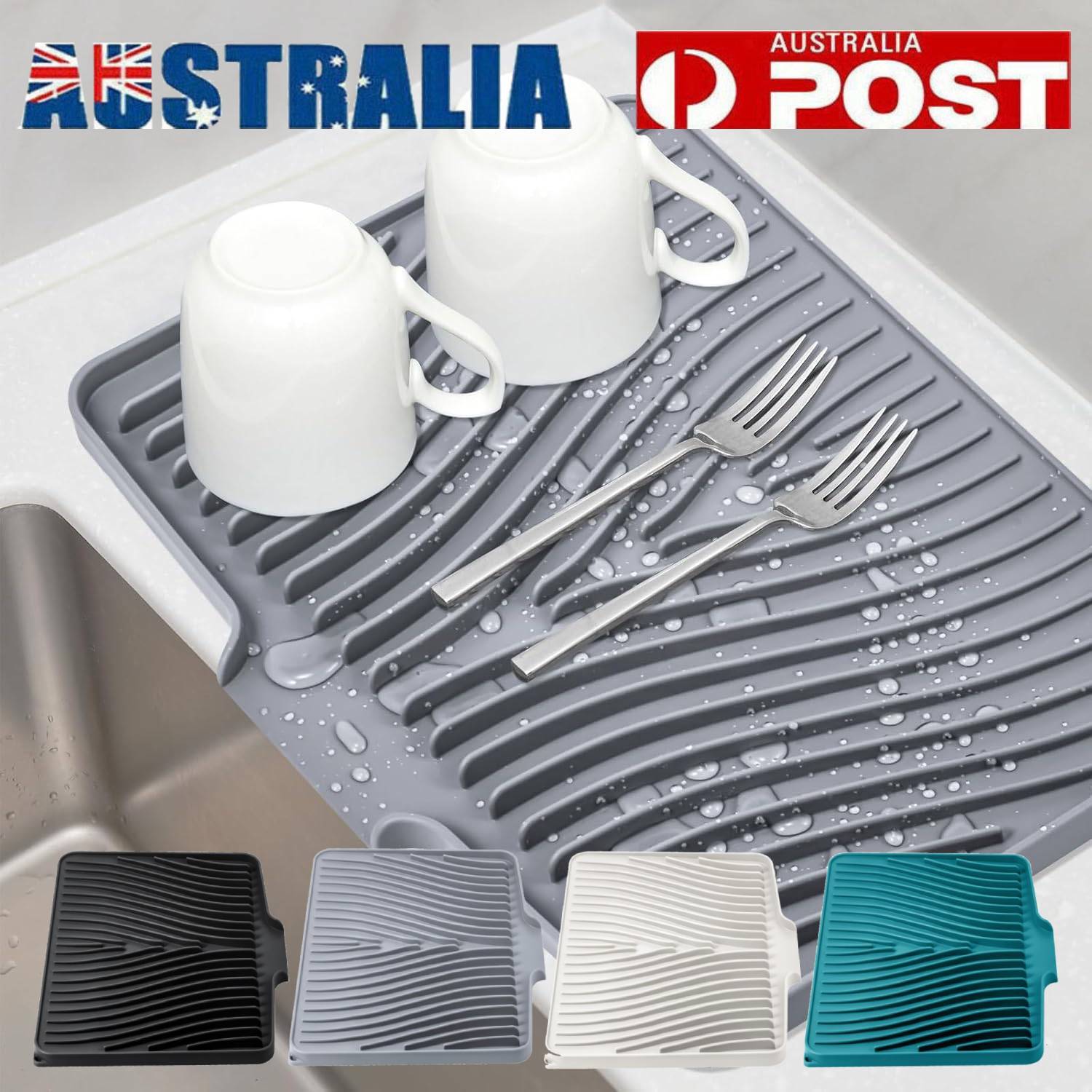 Silicone Kitchen Dish Drying Mat Non-Slip Drain Pad Counter 33 40 1.5cm Black