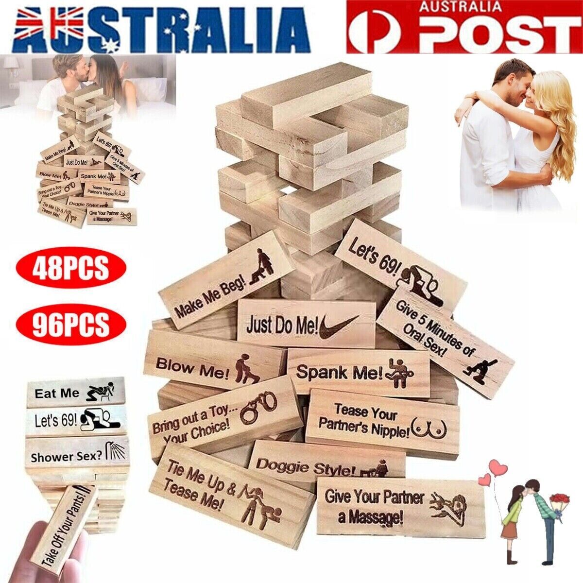adult naughty wood block tower game couples date night activities gift 48/96Pcs
