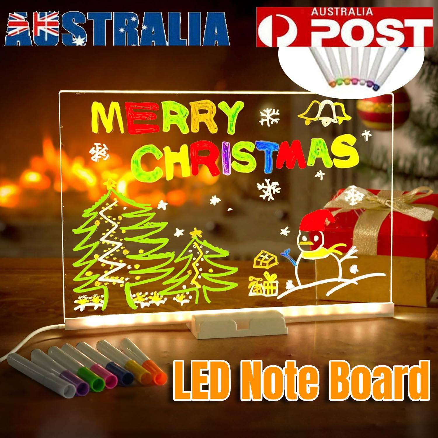 LED Acrylic Message Board Dry Erase Drawing Board USB Warm Light 15cm Kids Memo