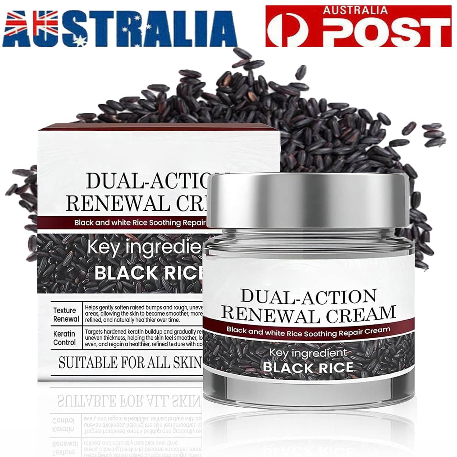 Keratin Erase Skin Repair Cream Black & White Rice Soothing Renewal Hydration