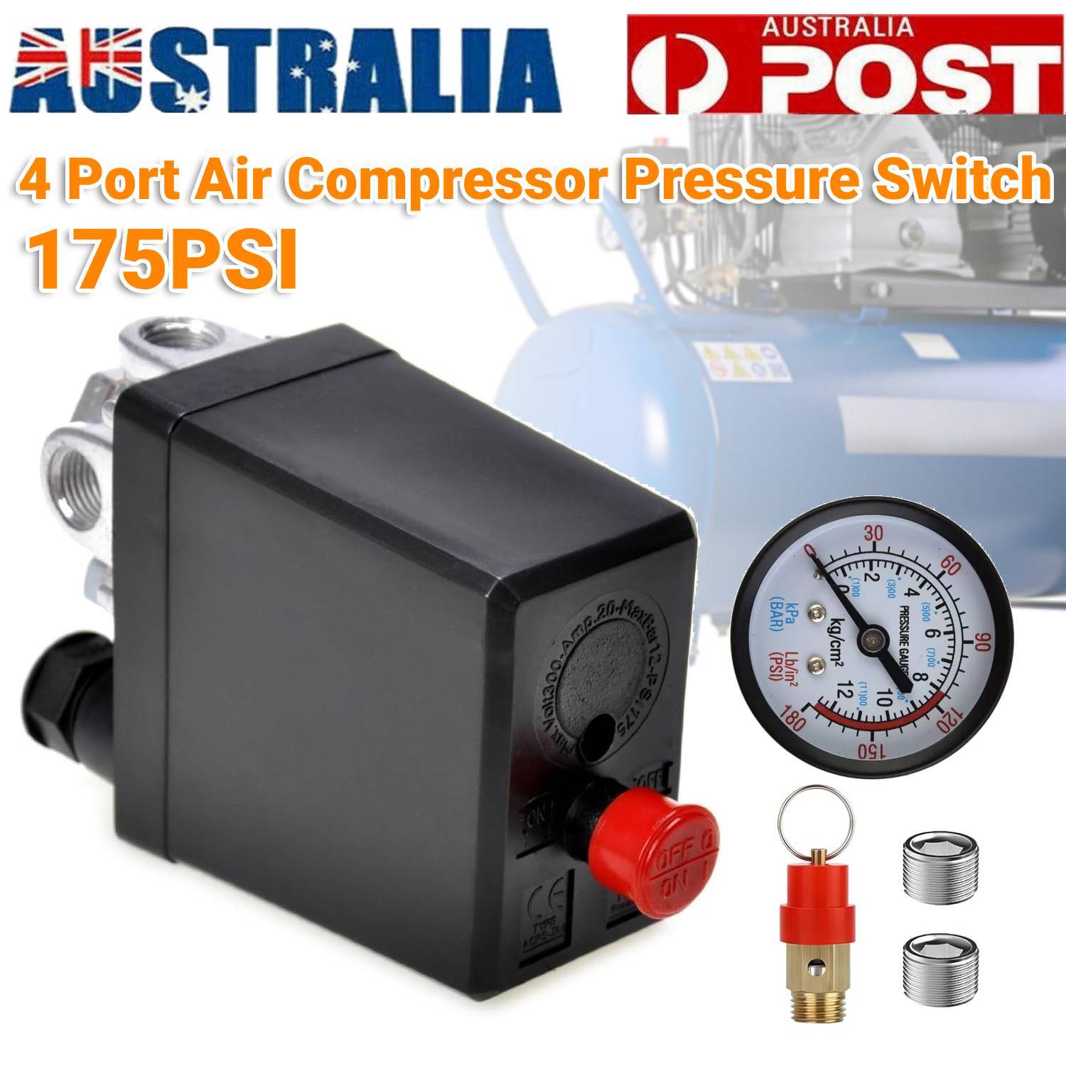Air Compressor Pressure Switch 240V 16A 4 Port 175PSI Control Cut Off Valve BSP