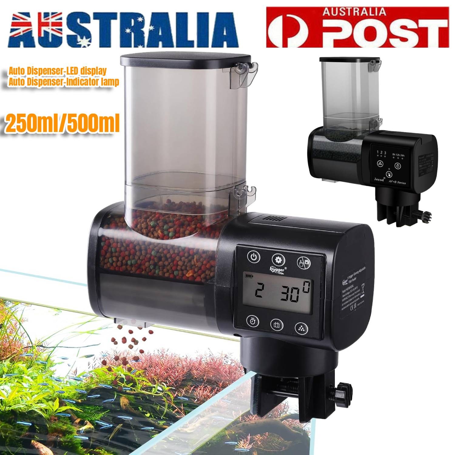 Automatic Fish Feeder for Aquarium 500ml Food Dispenser-LED display Timer Black