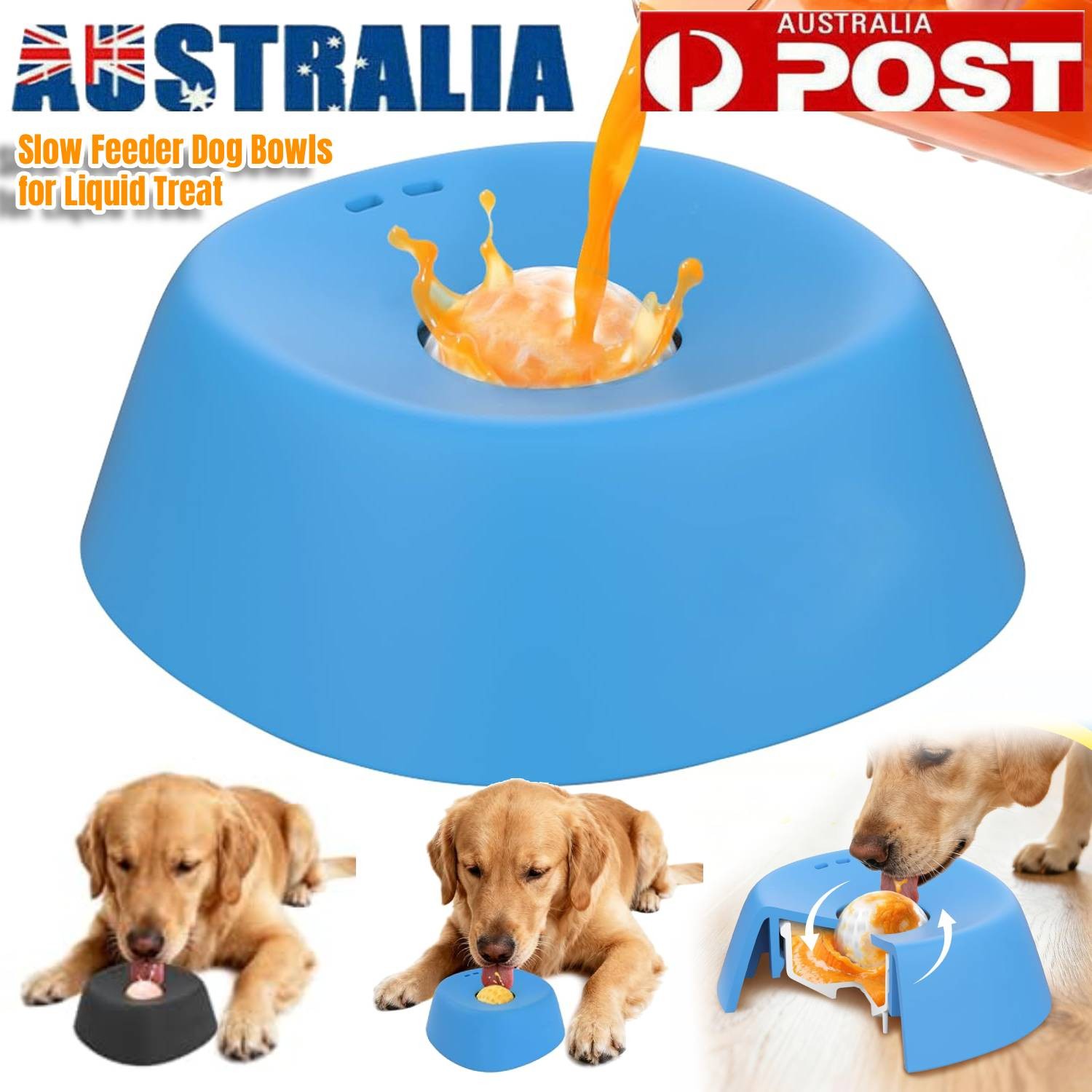 Silicone Dog Lick Bowl Slow Feeder Liquid Treat Bone Broth Anti-Slip Blue Ball