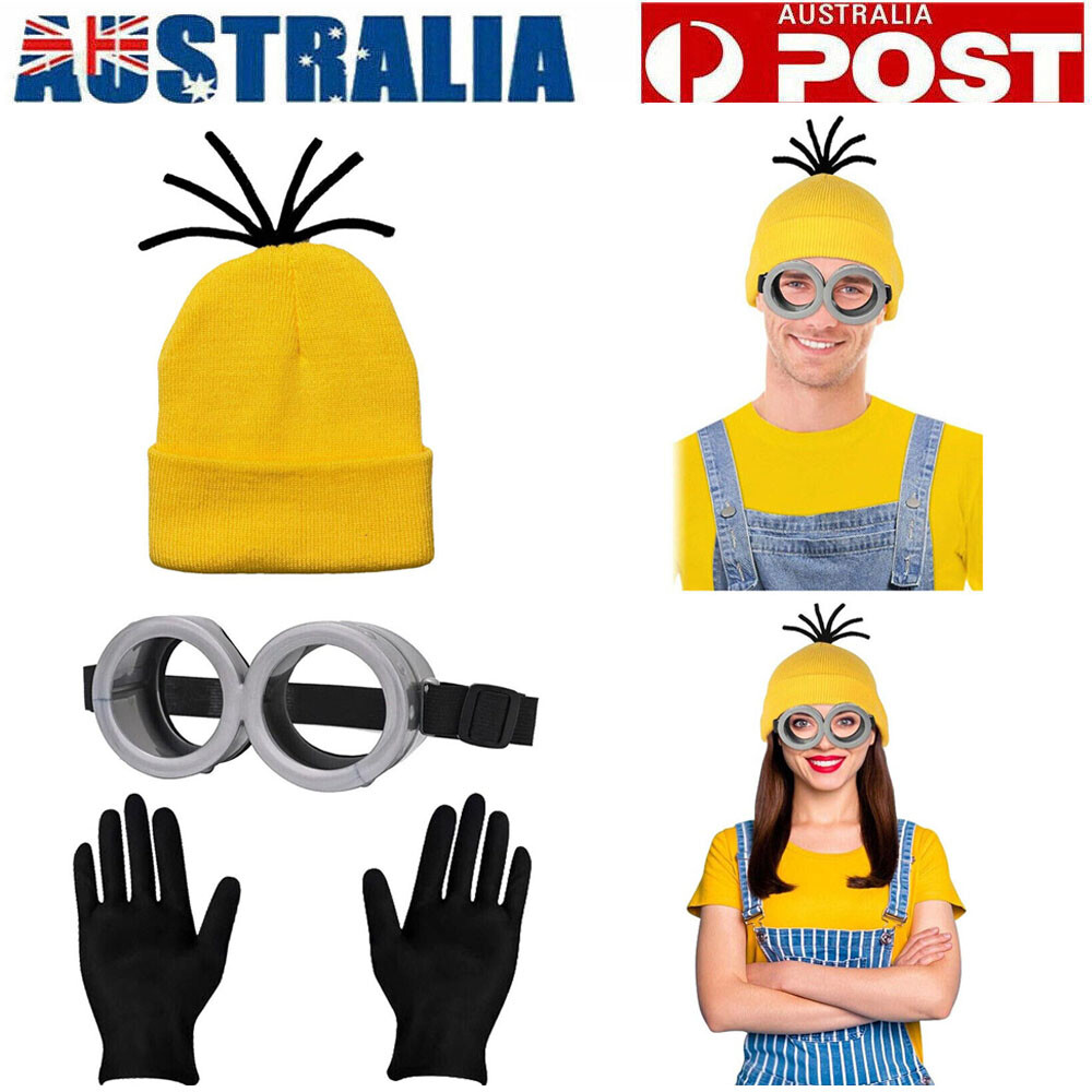 Minions Despicable Me Cosplay Costume Adults Kids Hat Glasses Gloves One Size