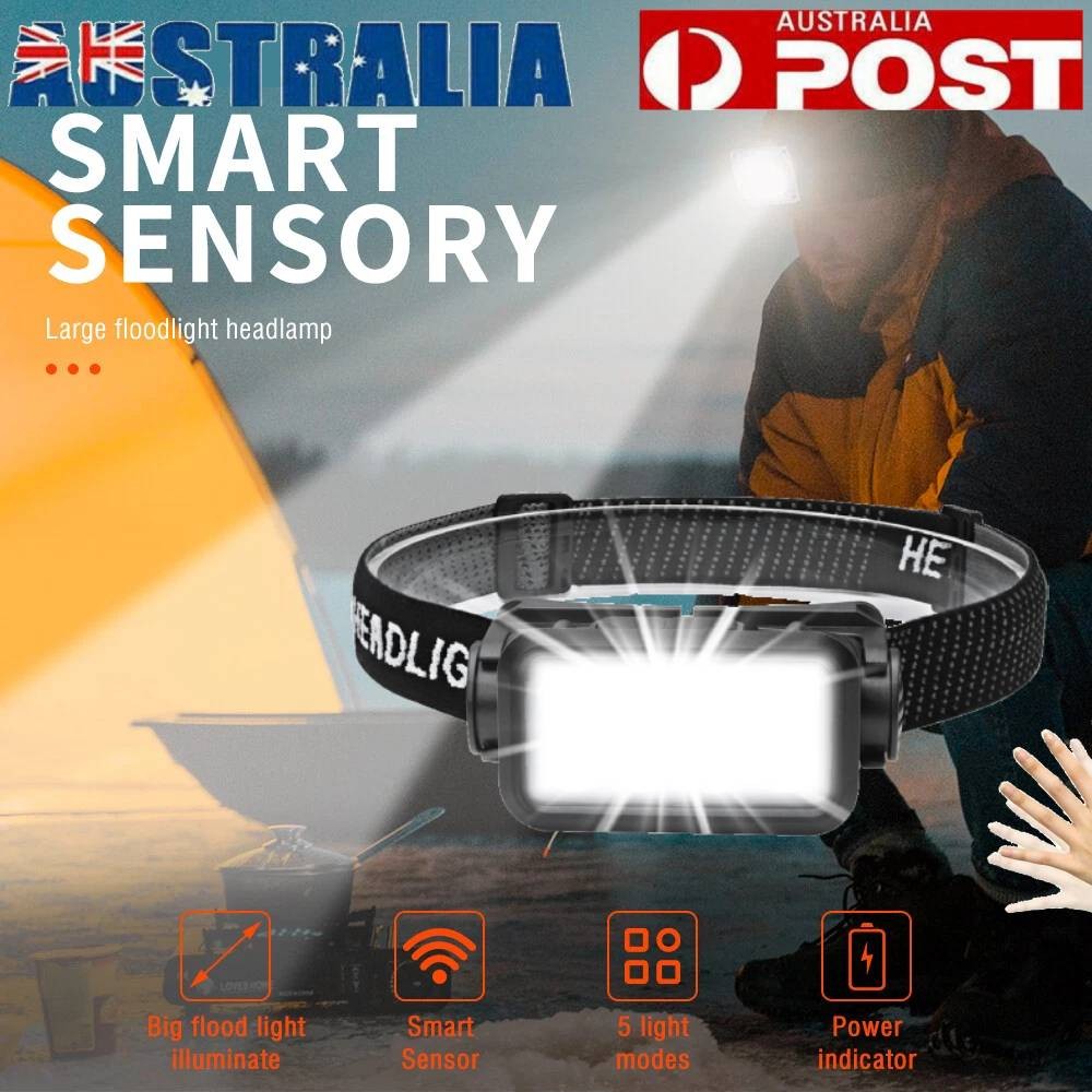 BORUIT GT10 COB LED USB Rechargeable Head Torch 550 Black IP65 100m Work Light