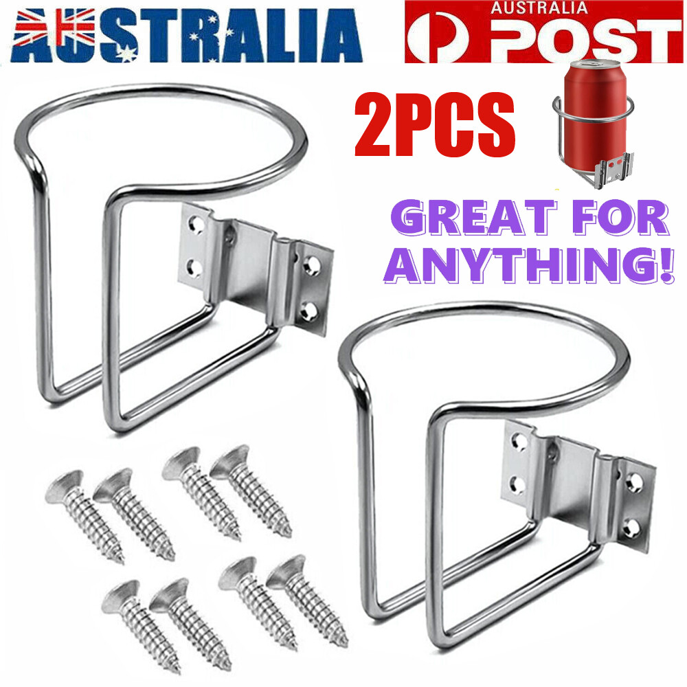 2Pcs Universal Wall Mounted Stainless Steel Ring Cup Holder Silver Boat Yacht