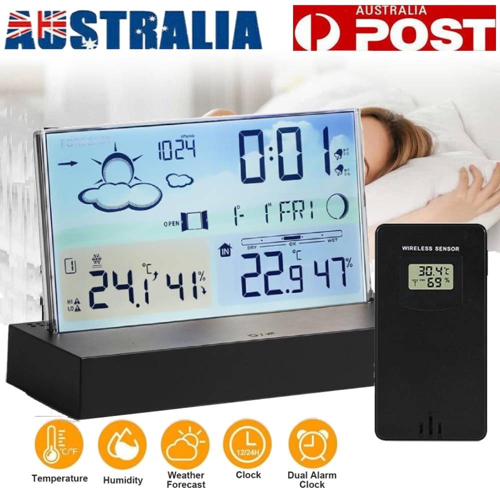 Wireless Digital LCD Weather Station Indoor Outdoor Thermometer Clock Calendar