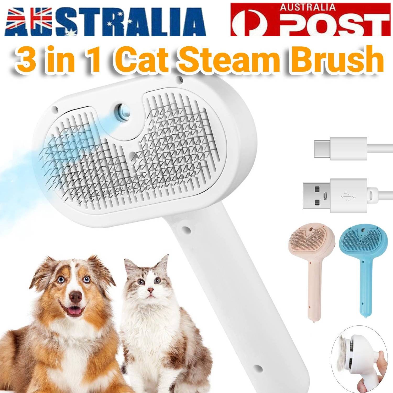 3 in 1 Cat Steam Brush Pet Spray Hair Removal Comb Release Self Cleaning Blue