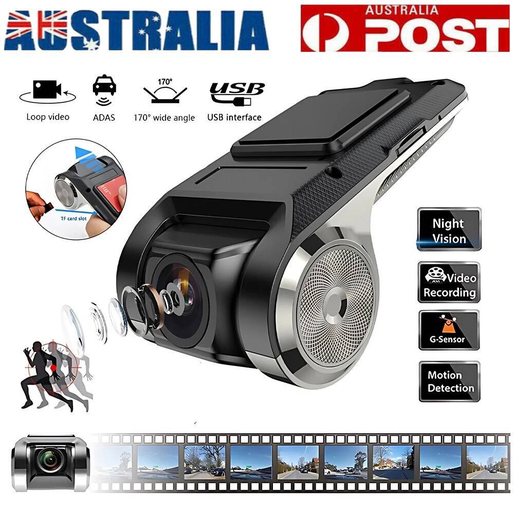USB DVR Dash Camera 1080P. Loop Recording G-Sensor Night Vision ADAS for Cars