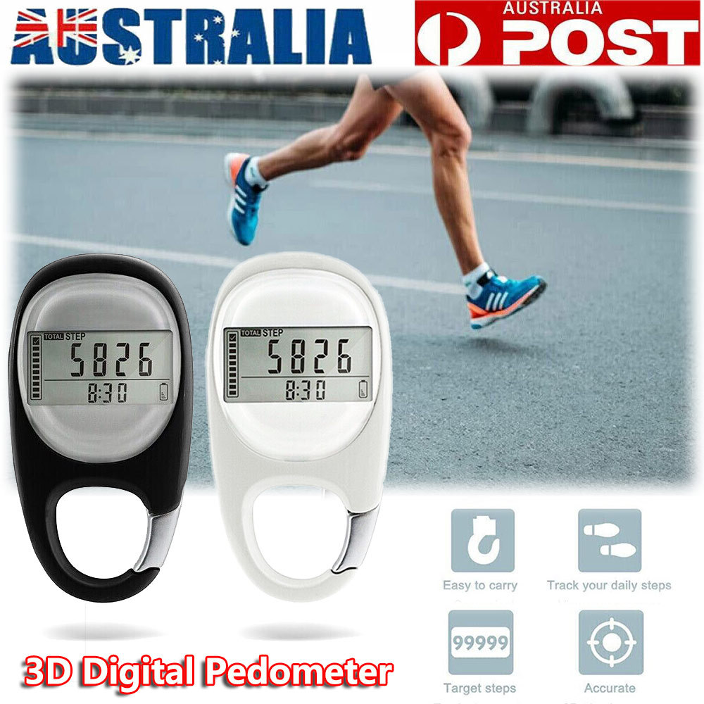 3D Digital Pedometer Step Counter Carabiner Clip ABS CR 2032 battery included