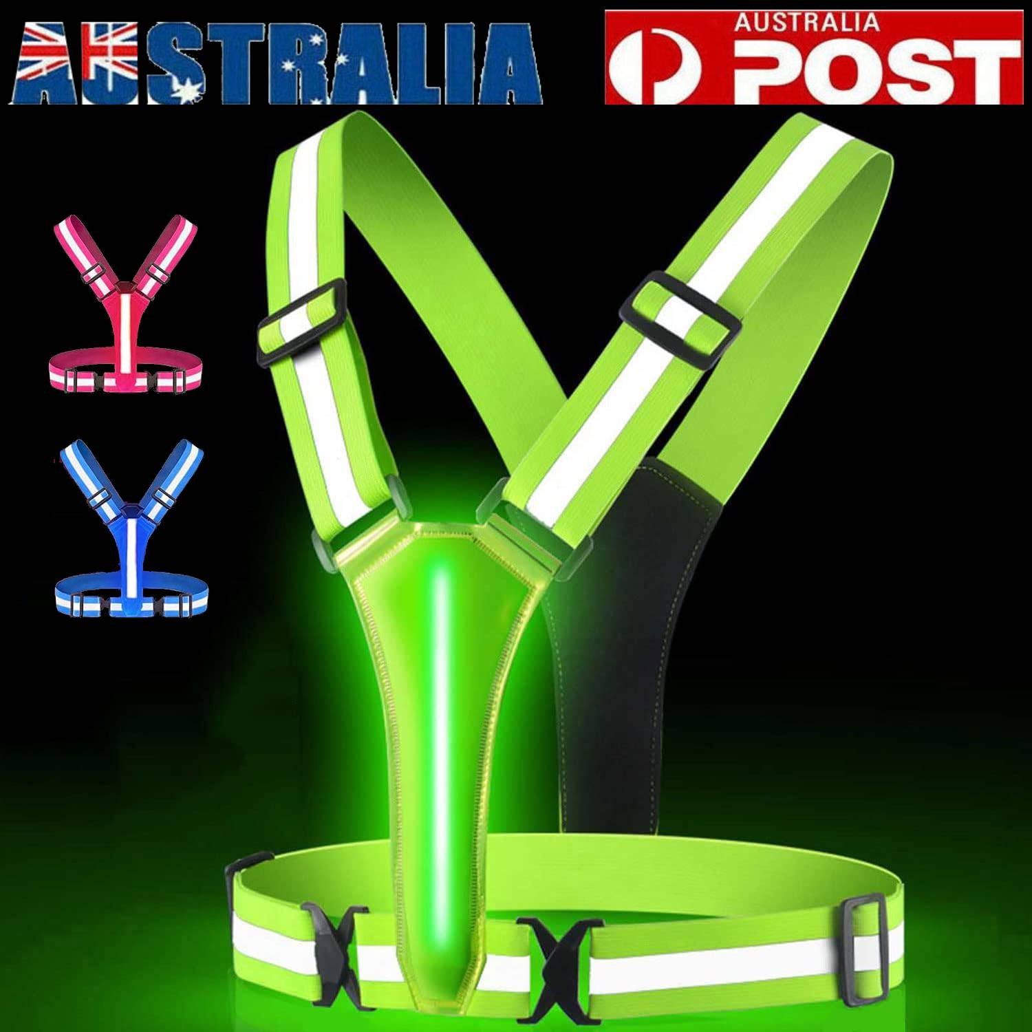 Adjustable LED Reflective Running Vest USB Rechargeable Blue Night Safety Gear