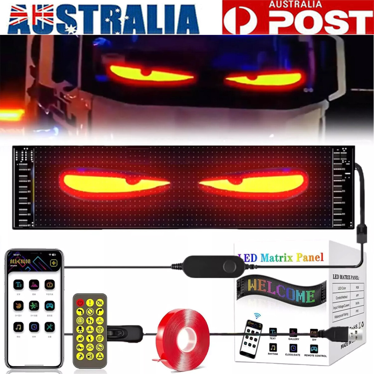 Truck Devil&apos Eye LED Screen Dynamic Car Light IP65 Waterproof Black ABS DIY