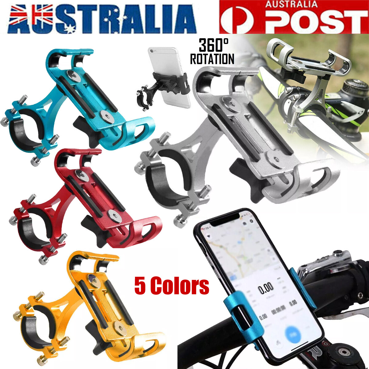 Universal Mobile Phone Holder Bike Handlebar Mount 360 Rotation 20-36mm clamp