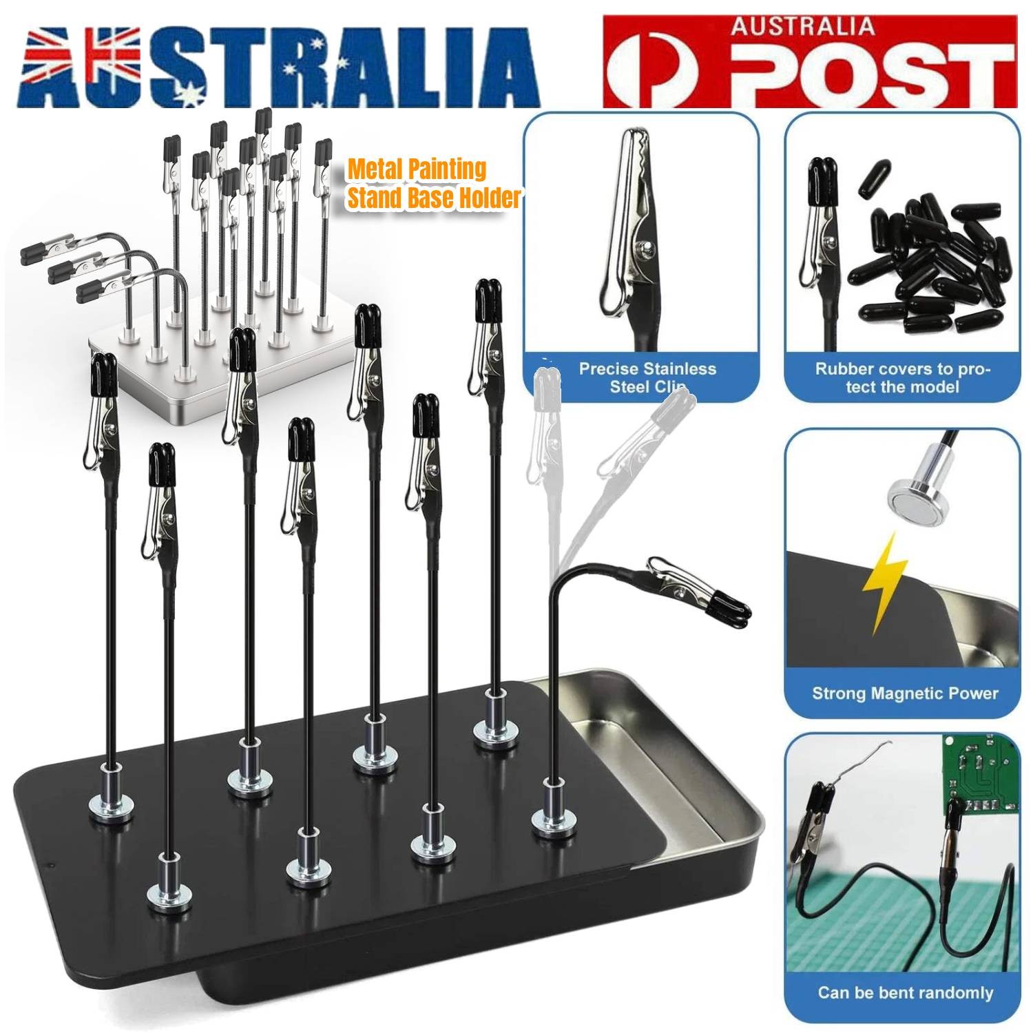 Metal Model Painting Stand Holder 12PCS Magnetic Bendable Alligator Clips Black