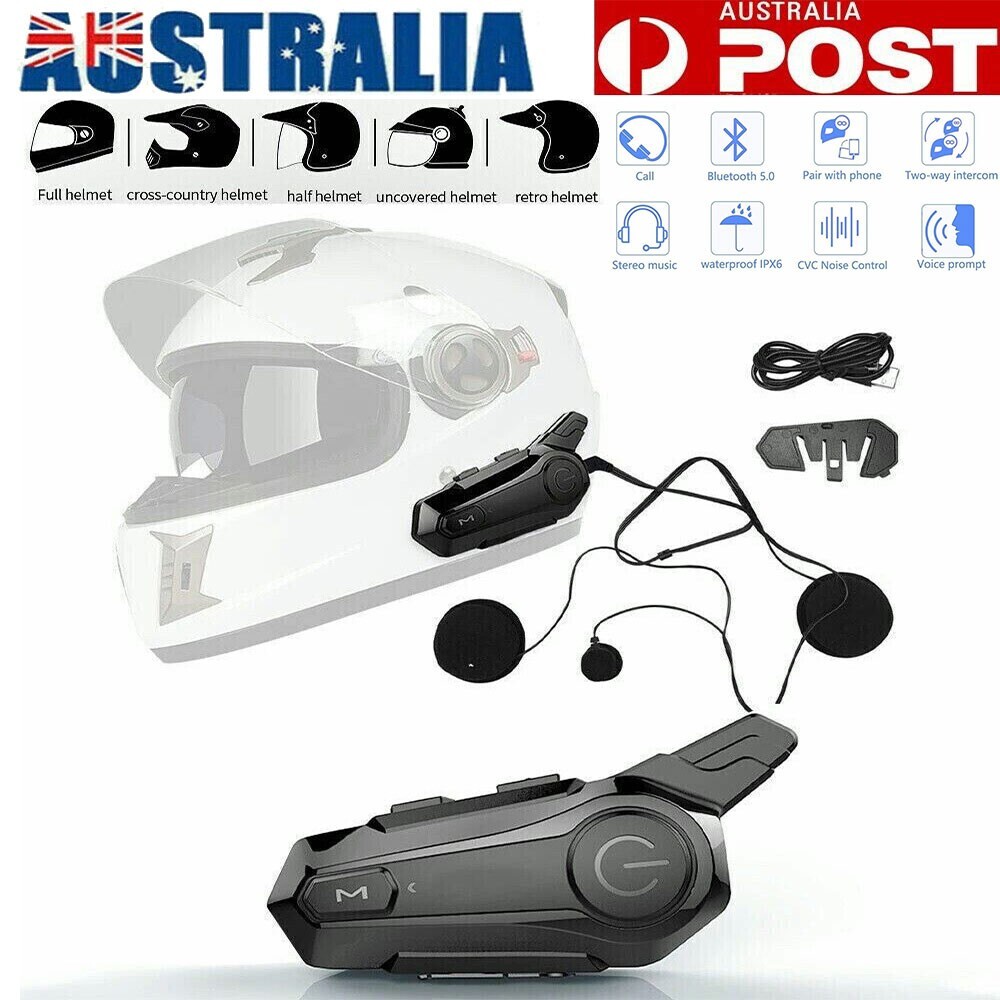 E1 Motorcycle Bluetooth Helmet Intercom Headset 5.0 IPX6 Black Base 100 meters