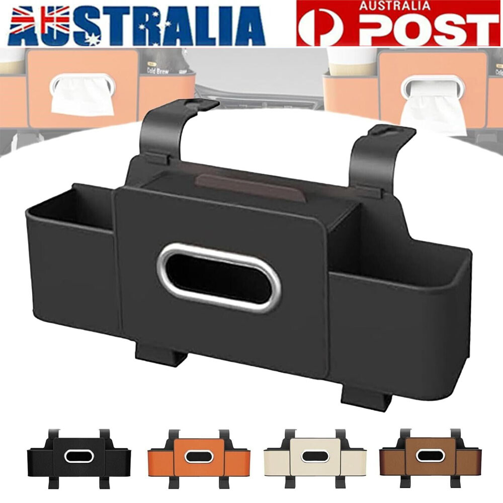 Car Seat Back Storage Box Multifunctional ABS Tissue Cup Holder Organizer Black