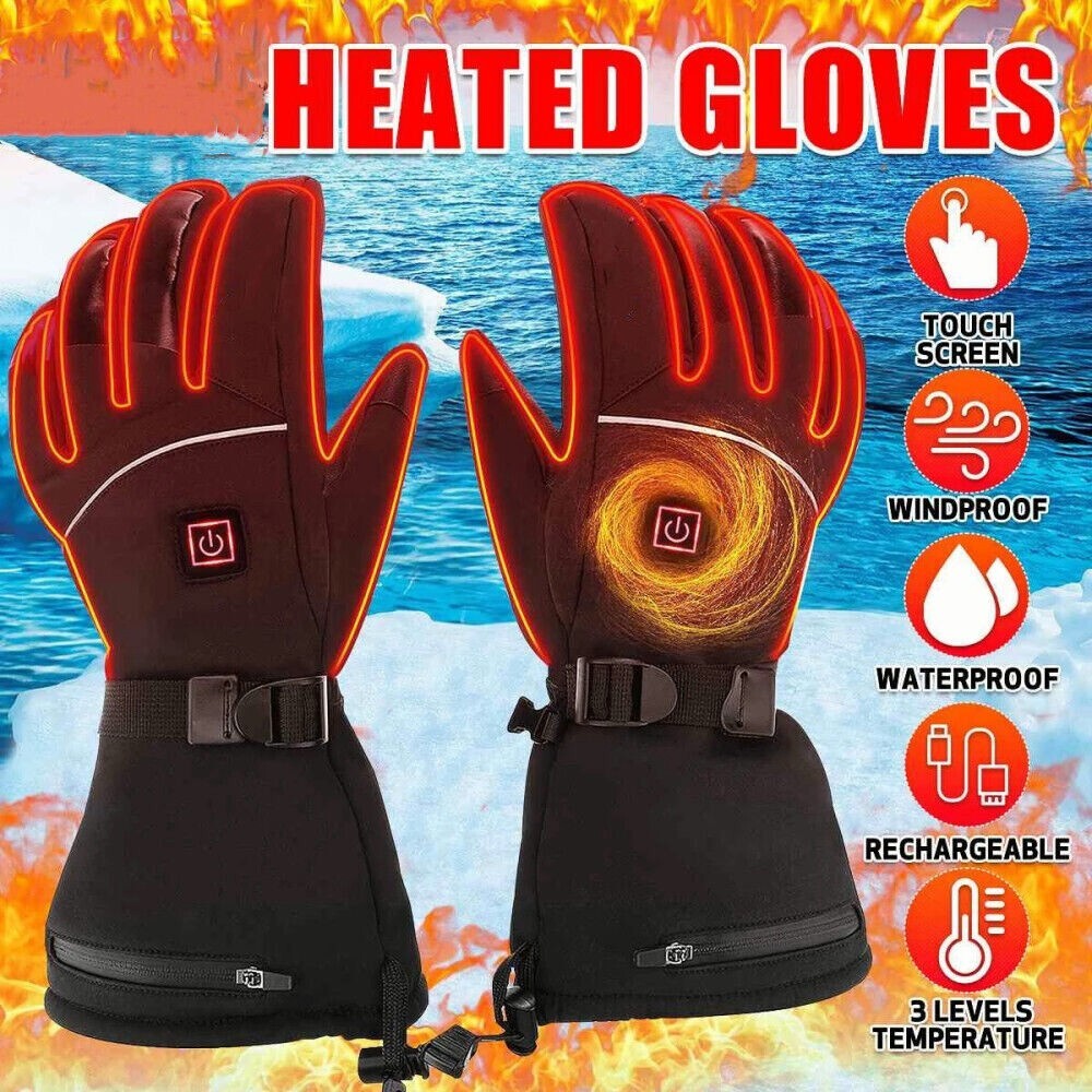 100 Motorcycle Heated Gloves Waterproof USB Touchscreen Black ONE SIZE Winter AU