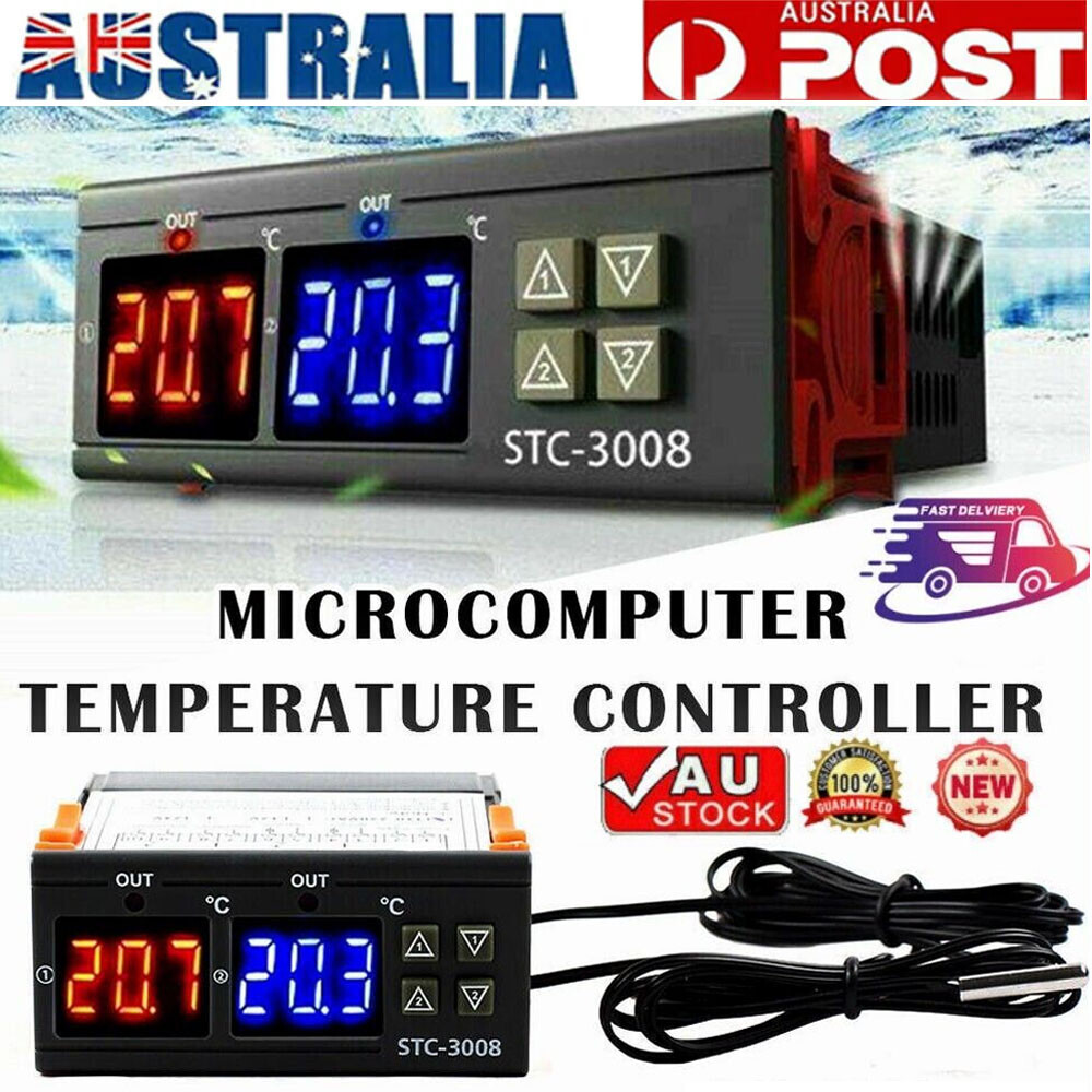 STC-3008 Digital Temperature Controller Thermostat Dual NTC Probe Sensor 12V/24V