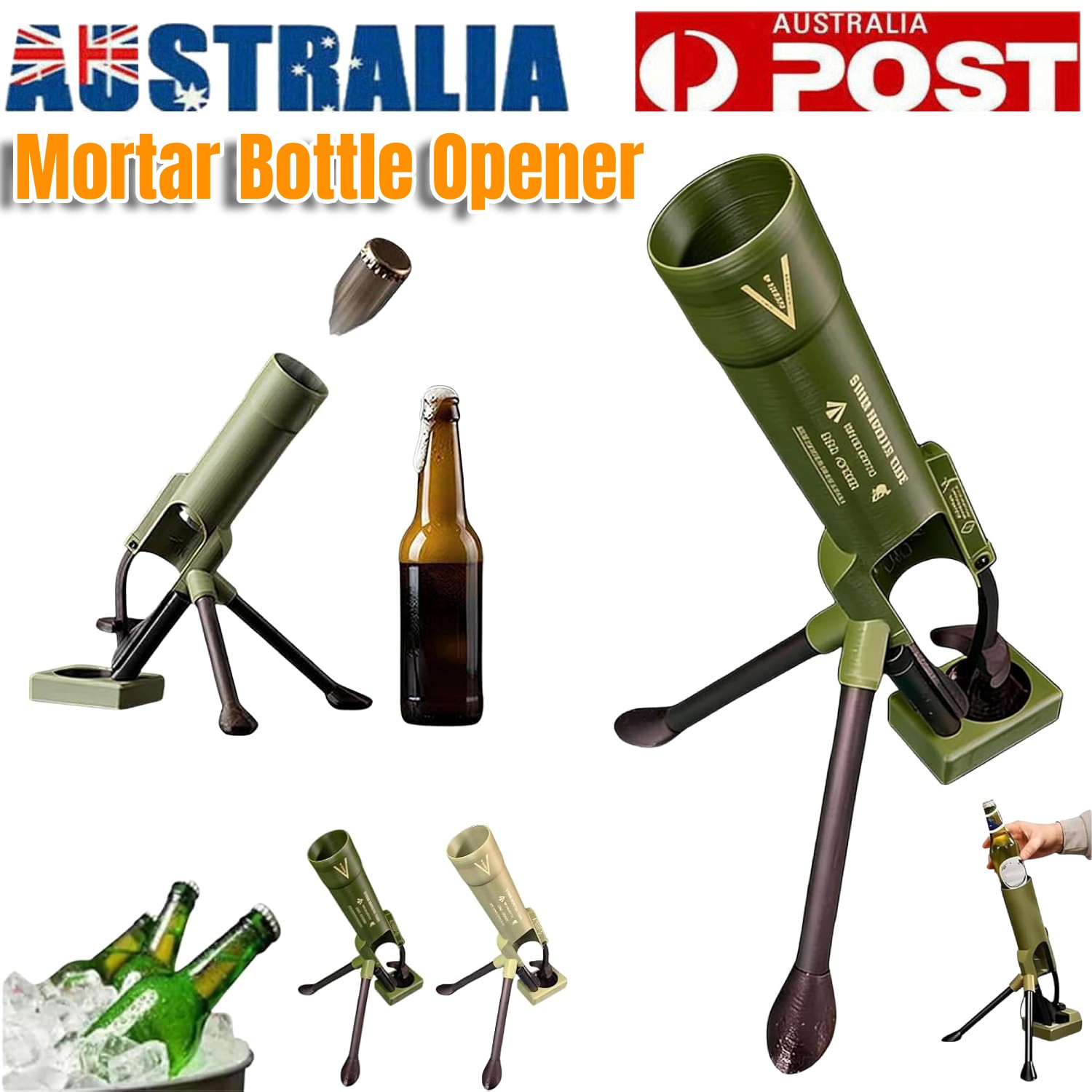 Tactical Mortar Beer Bottle Opener Automatic Push-Down Cap Launcher Green PLA