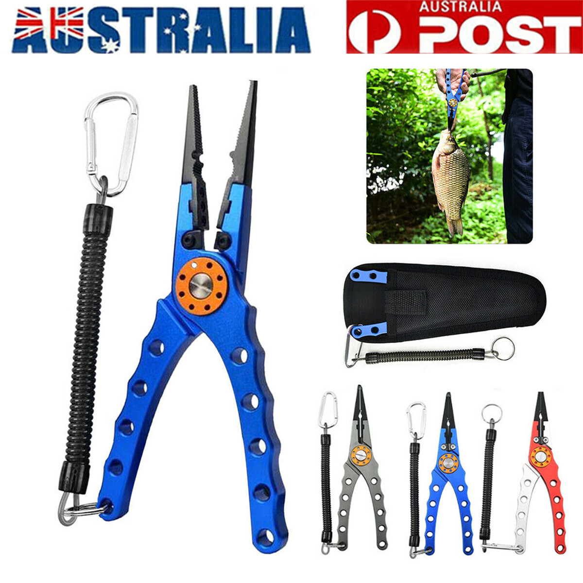 Fishing Pliers Blue 18cm Stainless Steel Hook Remover Line Cutter Split Ring