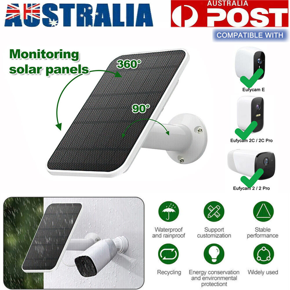 4W Solar Panel USB Power Cable Eufycam 2/2Pro/2C/2CPro White IP65 Weatherproof