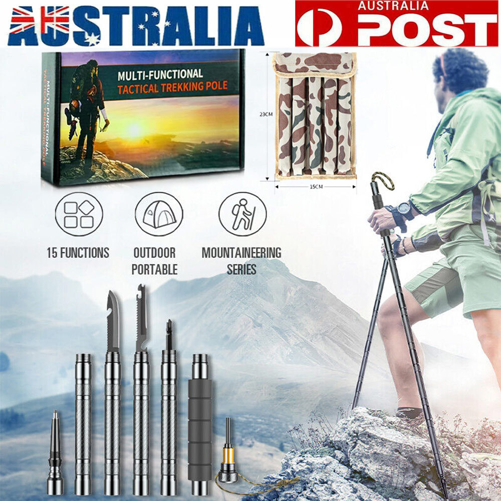 Multifunctional Hiking Trekking Pole Collapsible Tactical 106cm Aluminium Gray 4