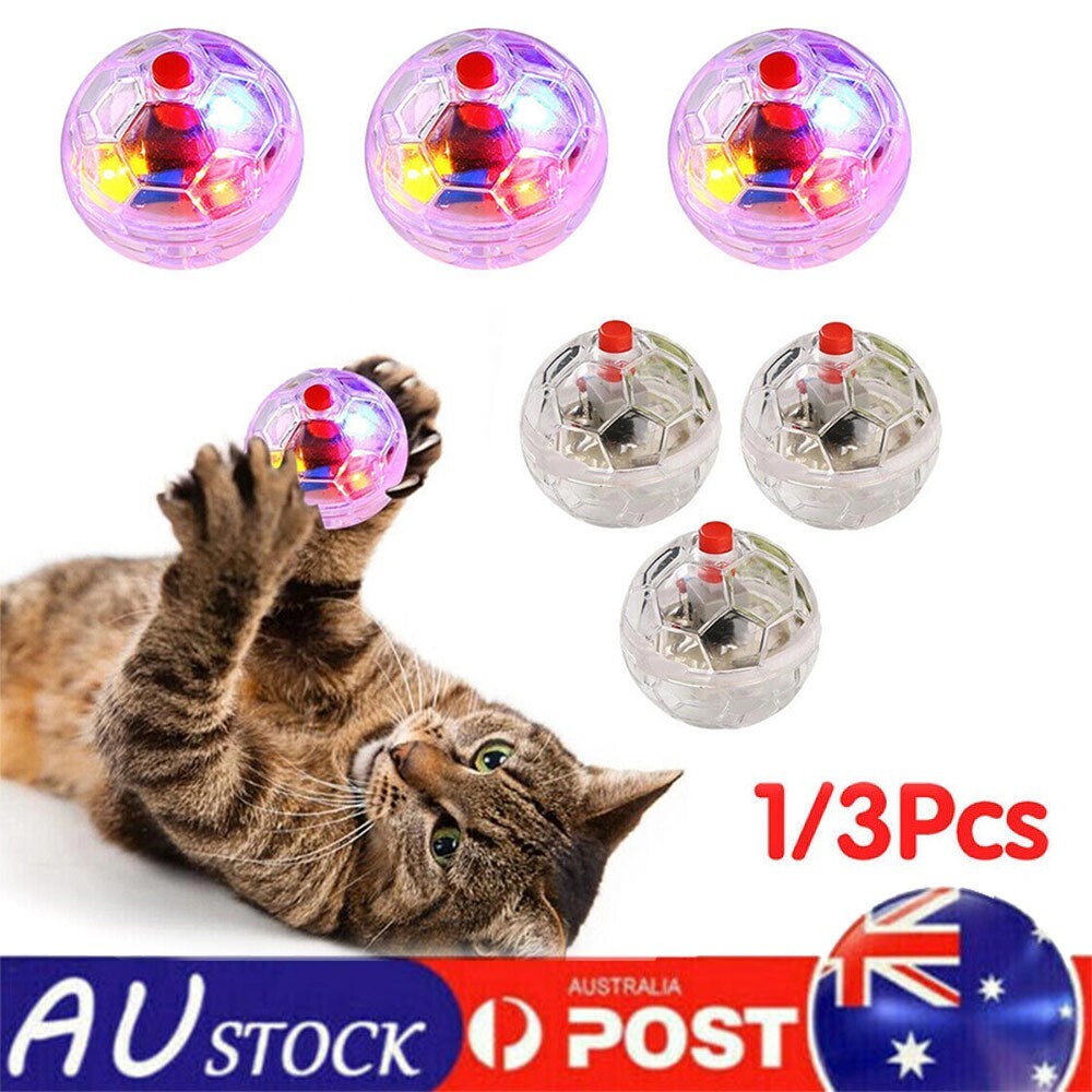 3x Interactive Cat Pet Toy Motion Light Up Flashing Balls Clear Plastic 3.5cm